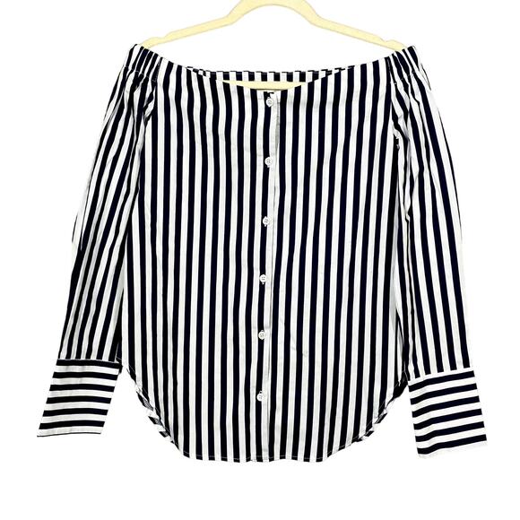 Anself Striped Off shoulder Blouse Button Up Shirt Long Sleeve Casual - M - Picture 1 of 4